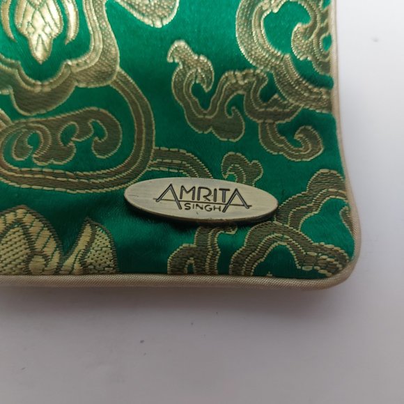 Amrita Singh Silk Travel Jewelry Case Boho Travel Bag Tibetan Green Lotus - Picture 7 of 7